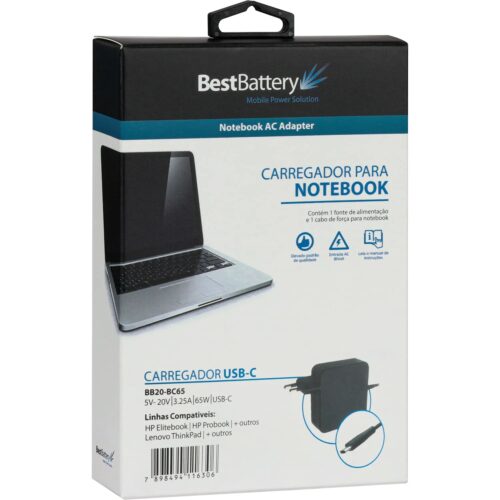Carregador Fonte Notebook USB-C Tipo C 65W