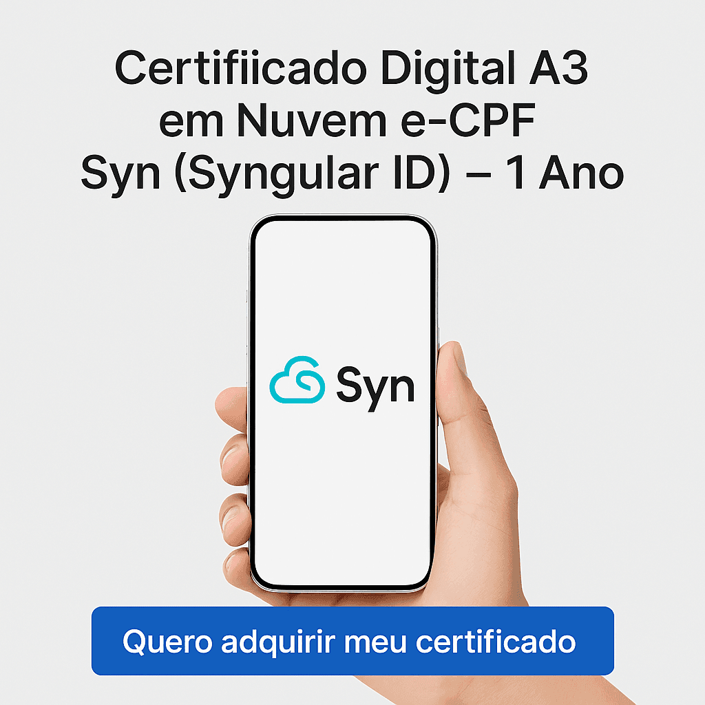 Certificado Digital A3 em Nuvem e-CPF – Use no Celular (1 Ano) Certificado Digital A3 em Nuvem e-CPF – Use no Celular (1 Ano)