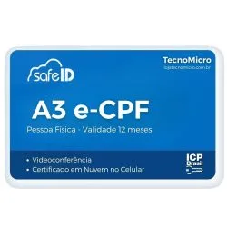 Certificado Digital A3 CPF com validade de 1 ano armazenado na nuvem - seguro e portátil